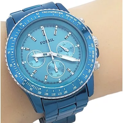 Fossil Men's Watch Tachymeter Chronograph Turquoise Blue Aluminum Ch2706 • $27.99