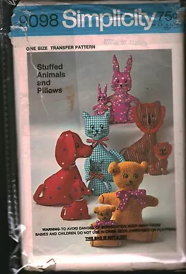 9098 Vintage Simplicity Sewing Pattern Stuffed Animal Dog Lion Cat Rabbit Bear • $9.99