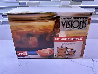 Vintage 1987 Original Box CORNING VISIONS 5PC SET~Amber~.5L 1.5L & 7  With Lids • $124.99