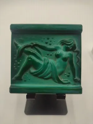 Art Deco Style Green Malachite Nude Trinket Box • $100