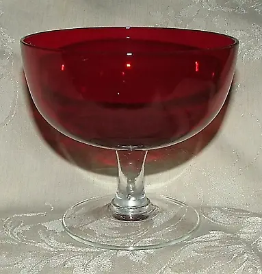 Vintage 1950s 3 SHRIMP COCKTAIL SHERBET DESSERT Glasses Ruby Red Bowl Clear Stem • $45