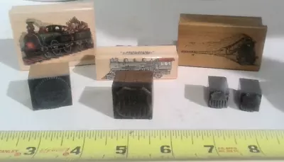 GREAT FIND 7 Wood & Rubber Train Stamps Union Pacific SANTA'S EXPRESS Embossing • $48.99