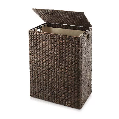 Large Woven Laundry Hamper Basket W/ Lid & Liner For Clothes - Espresso Hyacinth • $39.95