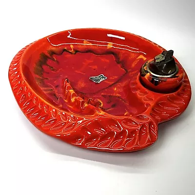 $55 • Buy 1960s Mid-Century California USA E-38 Pottery Ashtray And Lighter- Orange