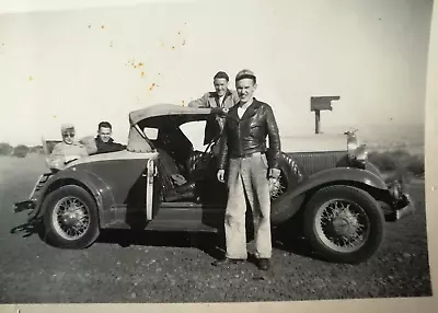 1932 Photo Plymouth Roadster Man Tight  Leather Jacket Couple In Rumble Seat • £9.64