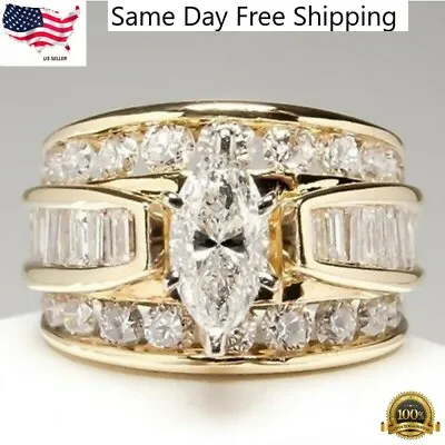 $3.99 • Buy 925 Silver Plated Women Ring White Glass Wedding Ring Size 6-10 Simulated Gift