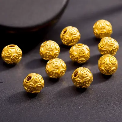 1pcs Fine Pure 999 24K Yellow Gold Women 6mm Money Coin Ball Bead Pendant  • $24.32