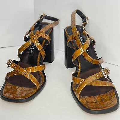 Via Spiga Sandal Womens 6.5M Alligator Pattern Golden Brown Straps Buckle Italy • $30