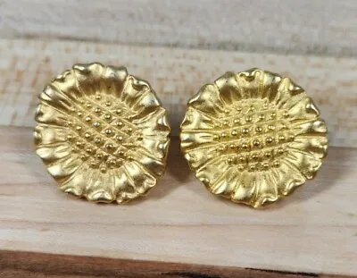 Cute Vintage Brushed Satin Goldtone Sunflower Post Earrings Signed DP • $14.99