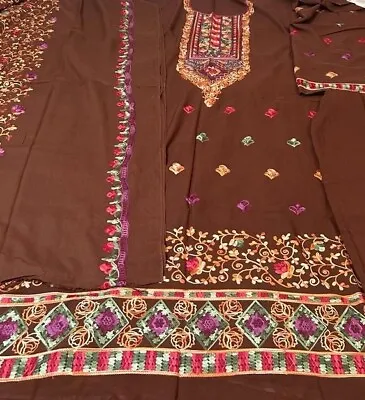 Asian/Pakistani Unstitched Linen Multicoloured Embroidered 3pc Suit • £12.99