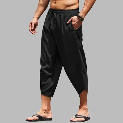 Mens 3/4 Length Capri Harem Pants Loose Casual Sport Yoga Cropped Hippy Trousers • $13.69