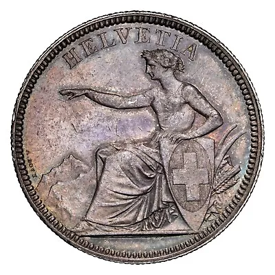 1874 Switzerland (Confederation). Silver 5 Francs (5 Franken) Coin. NGC AU-58! • $459
