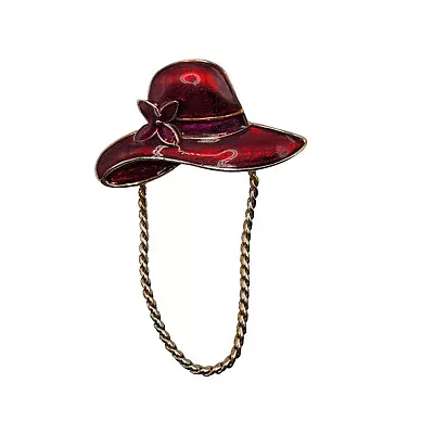 Vintage Red Hat Society Gold Tone Enamel Brooch Pin Red & Purple • $6.99