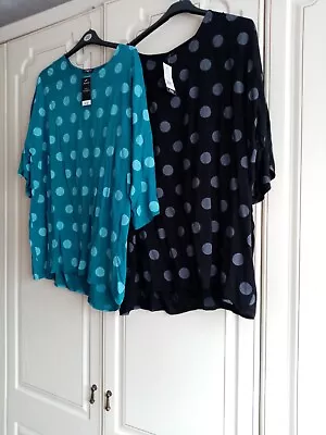 2  BONMARCHE Made In Italy Polka Dot Blouses Black And Teal Size 18 Bnwt • £5