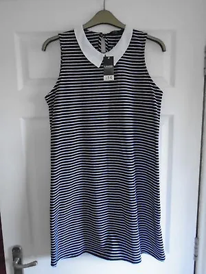 BNWT £14 Black & White 60's Hoops Sleeve-less Collared Swing/flared Dress UK 12 • £5.95