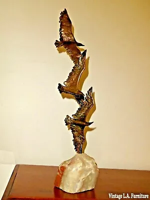 Vintage Signed Curtis Jere 'Birds In Flight' Bronze Sculpture Quartz Base 1970's • $859