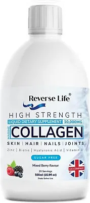Reverse Life Marine Collagen Liquid Supplement Drink High-Strength 10000mg • £18.99