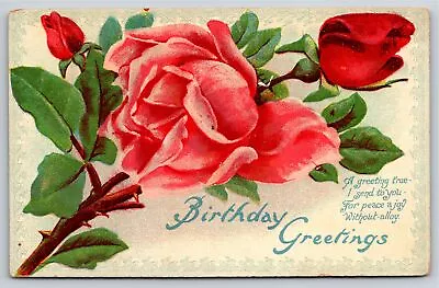 Birthday Greetings~Red Rose Flowers~Emb~Printed In Germany~Vintage Postcard • $3.70