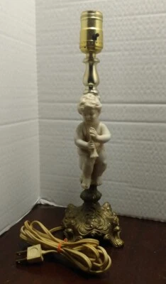 $34.99 • Buy Vintage Porcelain Cherub Lamp Brass Bottom Tested 