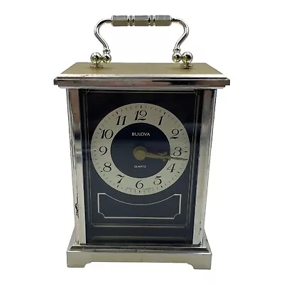 Bulova Brass Black Gold Dial Carriage Desk Clock Junghans Mvmt W737 West Germany • $51.19