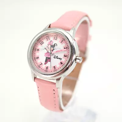 Vintage Minnie Mouse Disney Watch Pink Leather Womens Girls With New Battery • $12.59