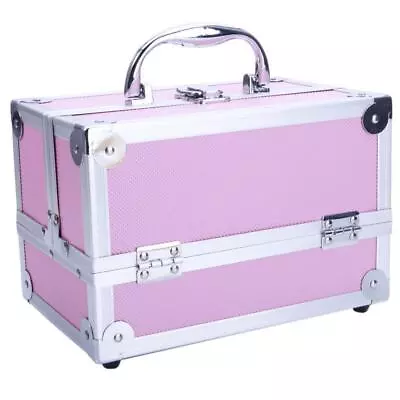 Aluminum Makeup Train Case Jewelry Box Cosmetic Organizer Lockalbe W/ Mirror • $23.59