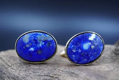 KRAMENTZ Vintage Yellow Gold Plated And Lapis Lazuli Oval Cuff Links • $18