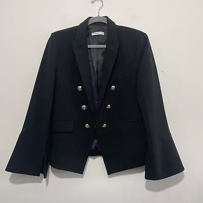 Mango Black Military Style Smart Collared Silver Tone Button Coat Jacket Size XL • £12