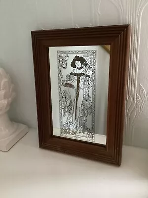 Vintage Alphonse Mucha Lady Mirror Autumn Art Nouveau Deco 38 X 28cm • £48