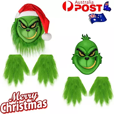 The Grinch Full Head Latex Mask Wig And Xmas Hat Monster Costume Christmas 2024 • $18.77