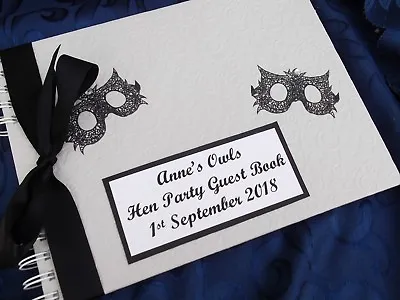 Personalised Hen Party Guest Book Masquerade Mask 18th 21st 40th Birthday Boxed • £16.99