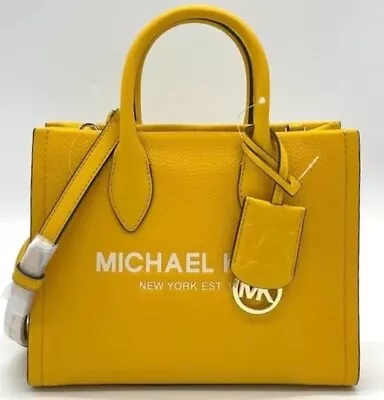 Michael Kors Mirella Small Yellow Pebbled Leather Satchel Crossbody Bag • $114.98