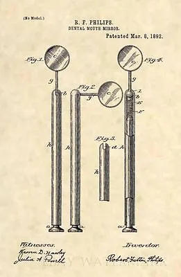 Official Dentist Mirror US Patent Art Print - Vintage Antique Dental Drill 166 • $12.77