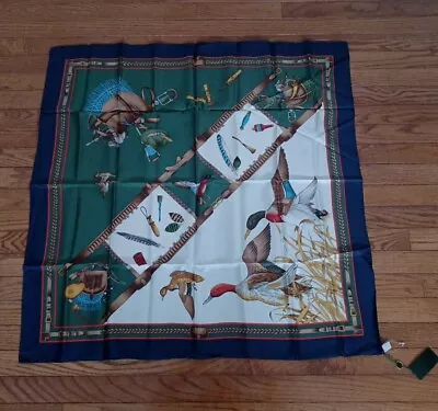 Vintage Gucci Signed 2  Ducks In Flight Blue Green Scarf 33”x33  NWT Ref916 • $99.99