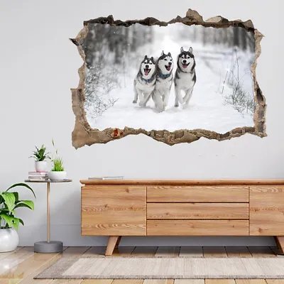 £39.99 • Buy Siberian Husky Dog Running In Snow 3d Smashed View Wall Sticker Poster Decal A96