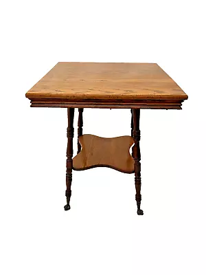 Antique Victorian Table  Bottom Shelf Oak Carved Legs Glass Ball Claw Feet • $995