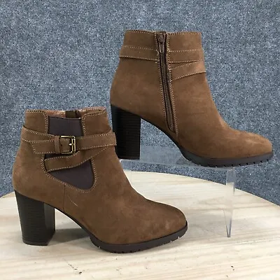 Style And Co Boots Womens 9.5 M Laleen Zip Ankle Bootie Brown Faux Suede Heels • $24.99