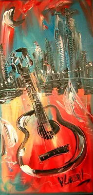 GUITAR MUSIC JAZZ  By Mark Kazav  Abstract Modern CANVAS Original Oil Painting R • $57.77