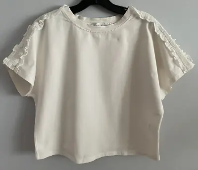 MILLY Top Shirt Blouse Short Sleeve Ivory Ruffle Women's Size S • $17.50