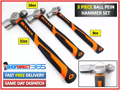 Pro Ball Pein Hammer Set 3pc Ball Peen Machinists TRP Hammers 8oz 16oz 32oz NEW • £15.95