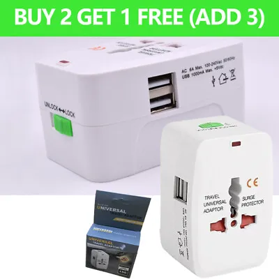 2 USB Ports Universal Travel Adapter Use In World Wide Plug Charger UK EU AU US • £5.45