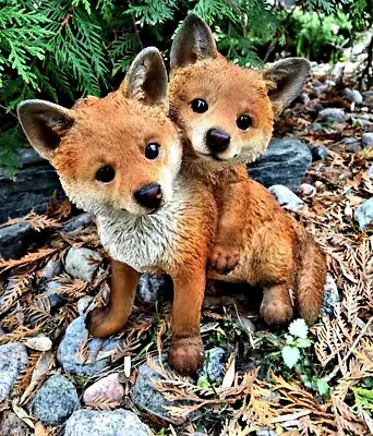 $60 • Buy Hi-line Red Fox Pups Hugging Garden Statue