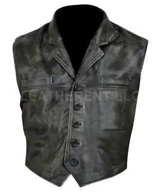 Mens Hell On Wheels Cullen Bohannon Vintage Real Sheepskin Leather Biker Vest • $98.99
