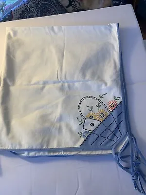 Vintage '30's Table Cover For Bridge Blue Ties White Sewn & Embroidered • $29.99