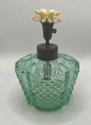 Vtg. I W RICE Co Perfume Bottle Green Diamond Cut  1950's Adorable 3-1/4” • $12.50