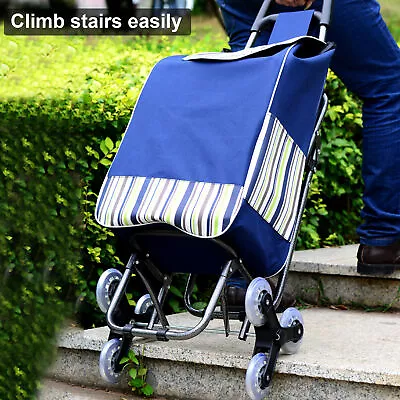 New Shopping Trolley Cart Foldable Stair Climbing Cart W/ Bag & 6 Wheels Seat  • £37.19