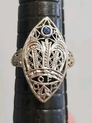 Vintage 14k White Gold Art Deco Sapphire Filigree Ring Sz 6.25  4.7g • $239.95