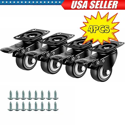 4PCS Heavy Duty Dolly Hand Truck Caster Wheels  With Brake Top Plate 2 Inch • $22.99