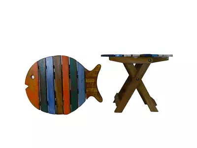 Wooden Folding Table Shabby Chic Boat Furniture - Collapsible Table Fish - Multi • £29.99