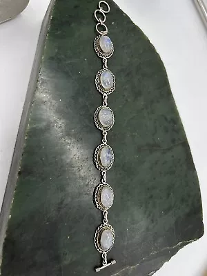 Vintage Sterling Silver 925 Natural Moonstone Filigree Line Station Bracelet • $34.99